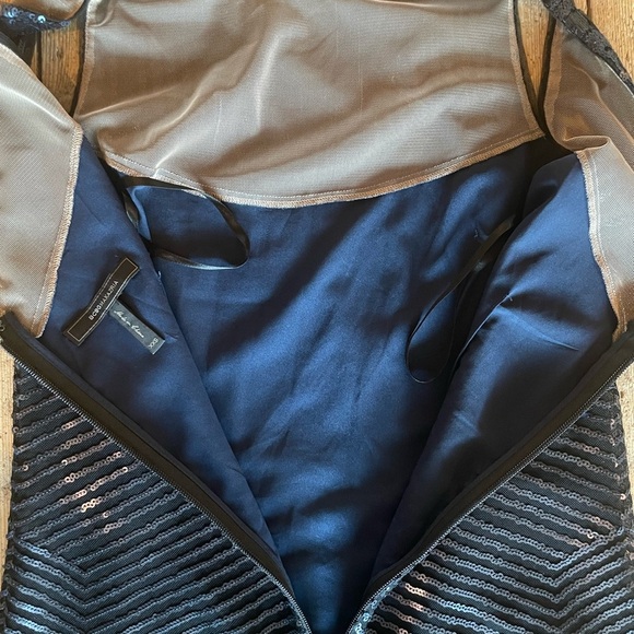 BCBGMaxAzria Caterina Black Blue Sequin Feather Dress XXS Loose Fit - Picture 5 of 12